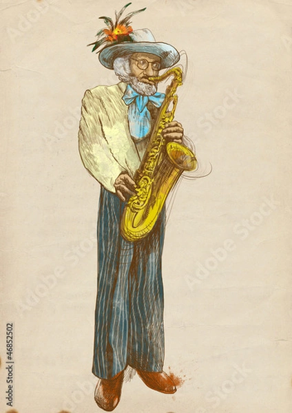 Obraz saxophone player, old man - hand drawing