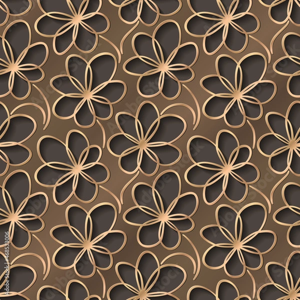 Obraz Gold floral 3d background. Seamless pattern for decoration. Ornate pattern with flowers. Vector illustration
