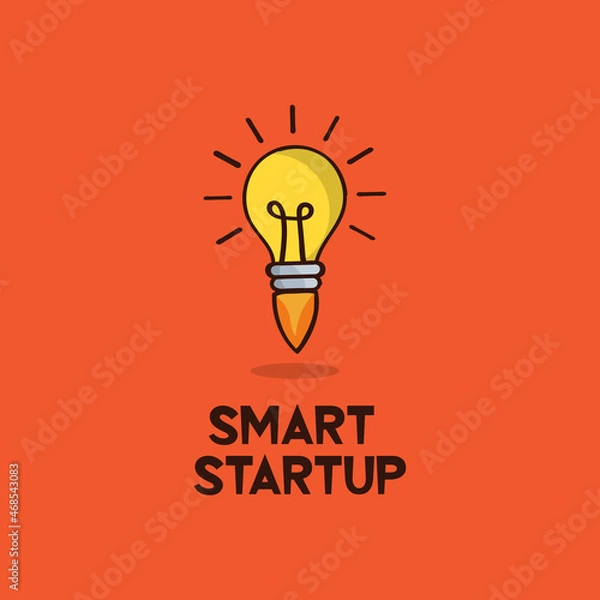 Obraz smart startup concept - bulbs with one glowing rocket launch.