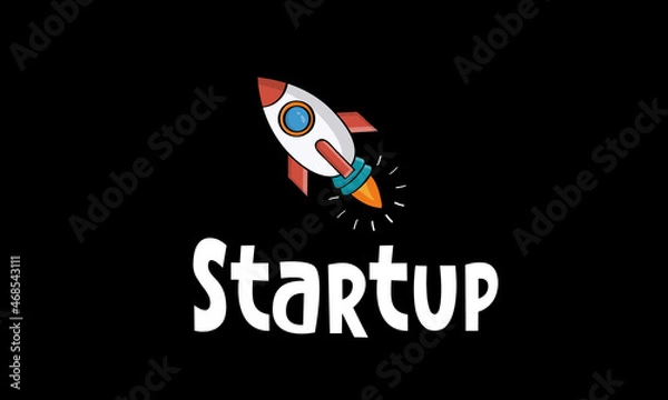 Obraz start up concept - comic start up text with rocket launch.