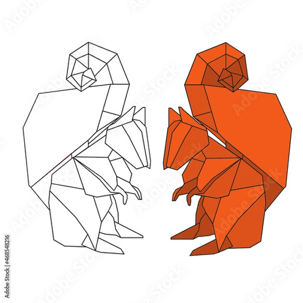Fototapeta origami squirrels: colored and black and white lines 
