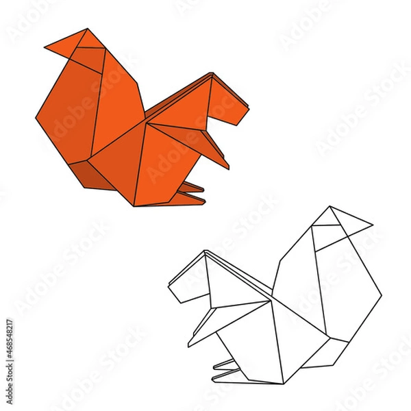 Fototapeta origami squirrels: colored and black and white lines 