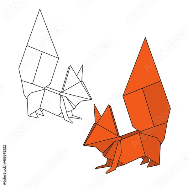 Fototapeta origami squirrels: colored and black and white lines 