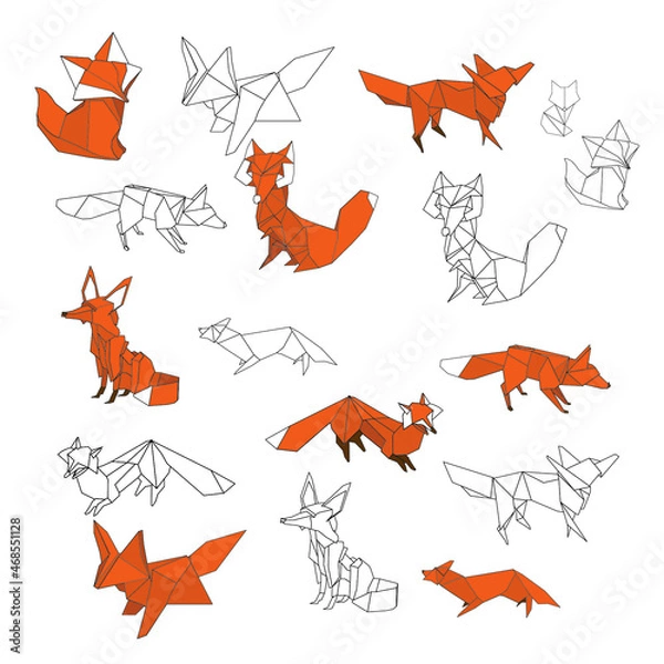 Fototapeta geometric fox: colored and lines 