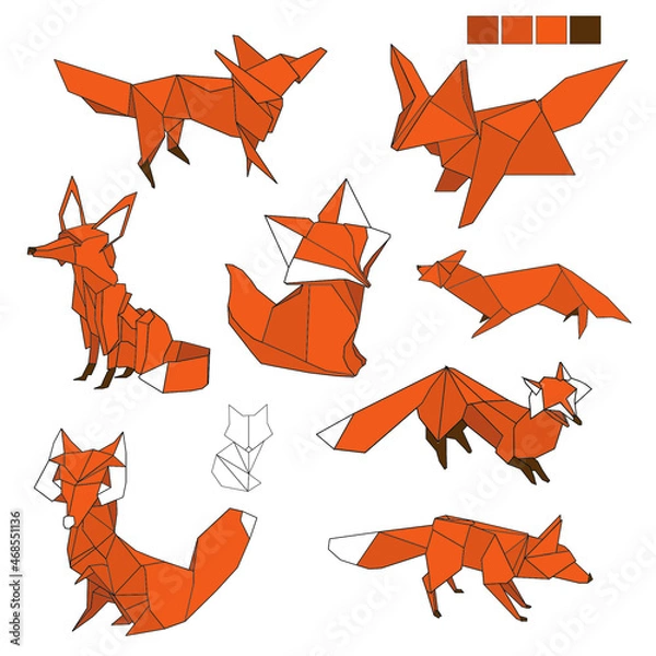 Fototapeta geometric fox: colored and lines 