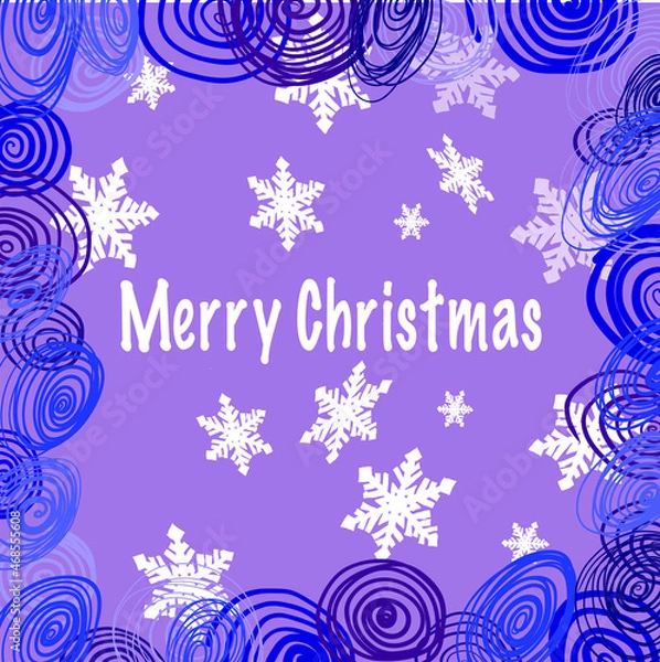 Fototapeta Postcard with the wish of a Merry Christmas. Abstraction background and snowflakes.