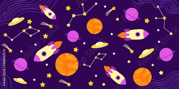 Fototapeta space galaxy comet planet stars ufo