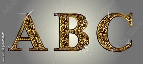 Fototapeta Diamond alphabet letters. Stunning beautiful ABC jewelry set in gems and silver. Vector eps10 illustration.