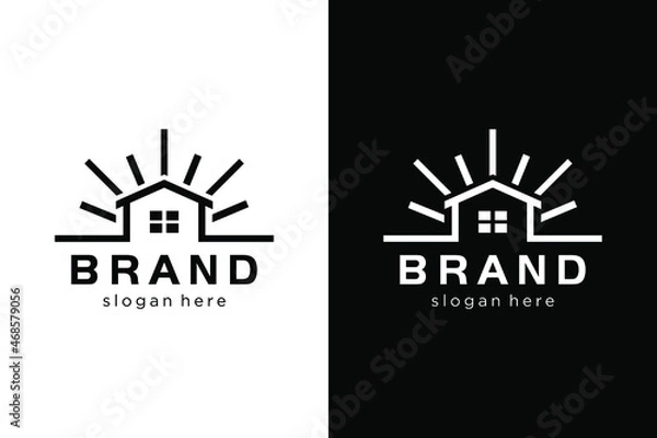 Fototapeta Sun and home with black and white color. Very suitable various business purposes also for symbol, logo, company name, brand name, icon and etc.