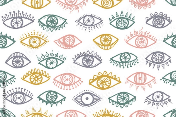 Fototapeta Doodle female eyes hipster endless pattern.