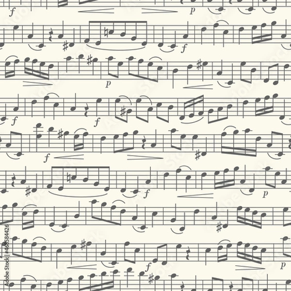 Obraz sheet music musical score seamless pattern in vintage style Clavier for musical instruments