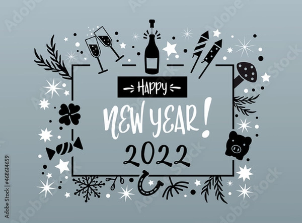 Fototapeta New Year greetings 2022 silver - calligraphic text - Vector Illustration