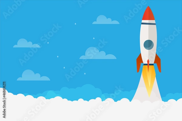 Obraz Rocket start up concept with clouds workspace vector design.