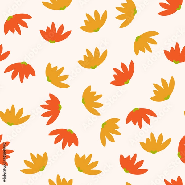 Fototapeta Seamless pattern with red and orange flowers on white background