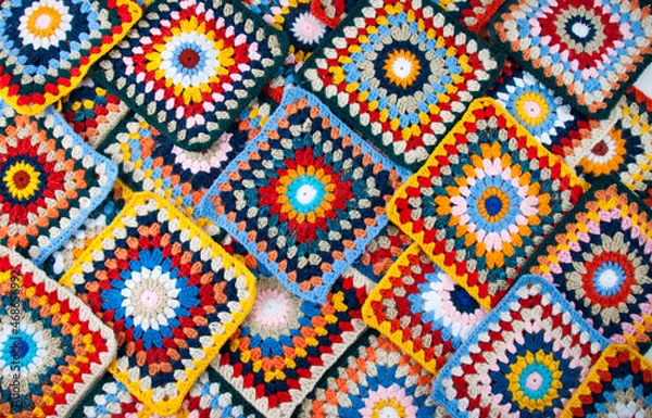 Obraz Multicolored knitted granny squares