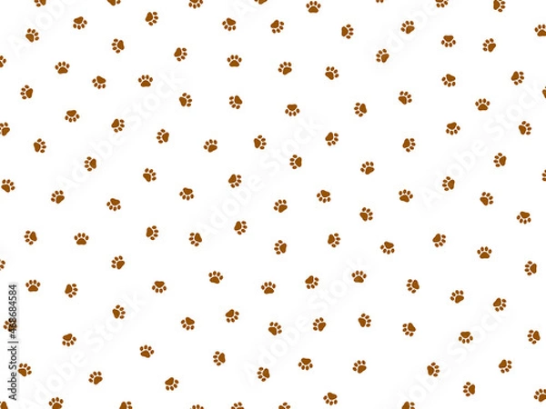 Obraz 小さい肉球の足跡ランダムパターン背景【茶色】