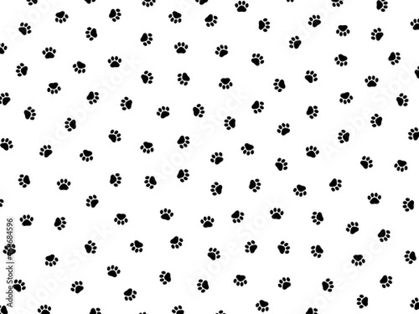Obraz 肉球の足跡ランダムパターン背景【黒】