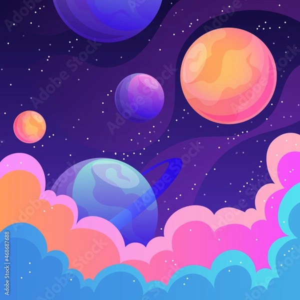 Fototapeta seamless background with clouds and planet