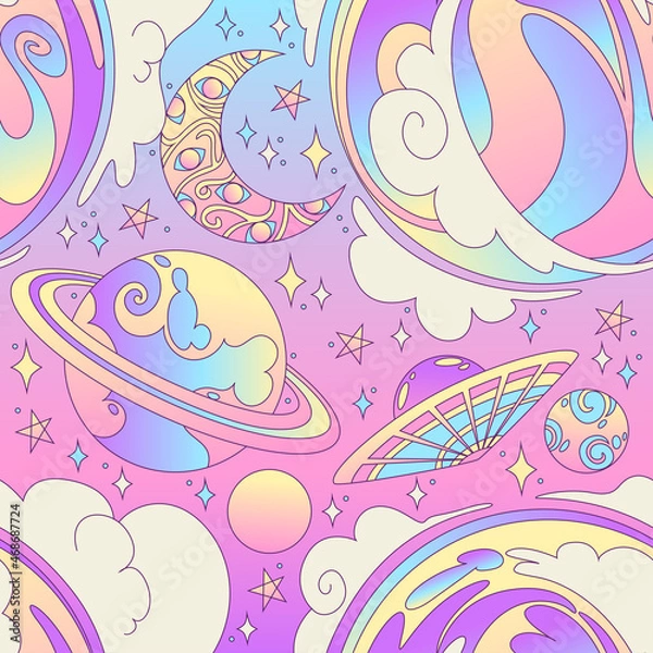 Fototapeta seamless background with rainbow planets