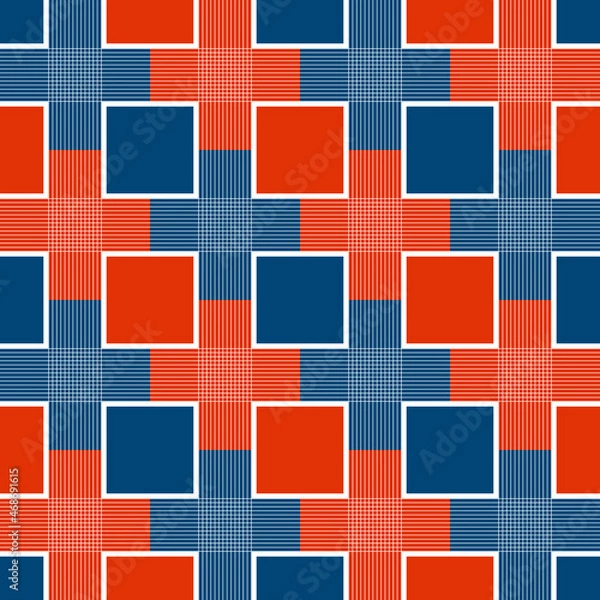 Fototapeta Red and blue squares, seamless pattern. Vector with mosaic pattern.