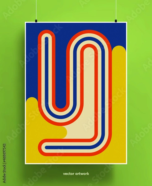 Fototapeta Vintage poster design background. Geometric colorful shapes and lines in pastel palette with grainy texture. Vector illustration.