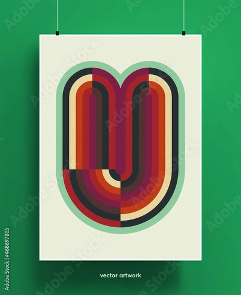 Fototapeta Vintage poster design background. Geometric colorful shapes and lines in pastel palette with grainy texture. Vector illustration.