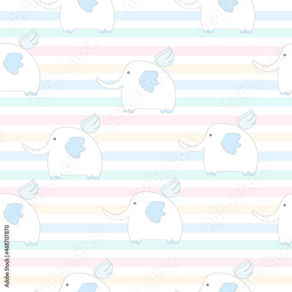 Fototapeta Cute elephant seamless pattern with white background.Vector illustration