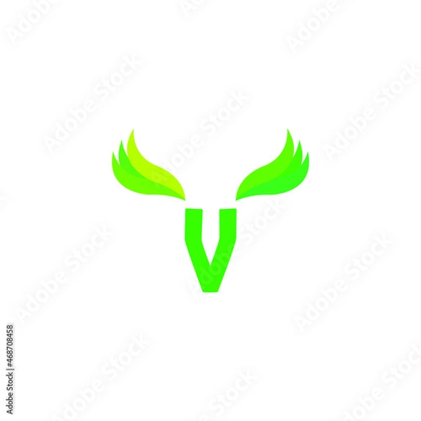 Fototapeta Logo initials letter V with horns resembling beautiful leaves