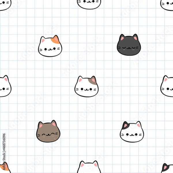 Fototapeta seamless pattern with cute kitty cat head cartoon doodle vector illustration