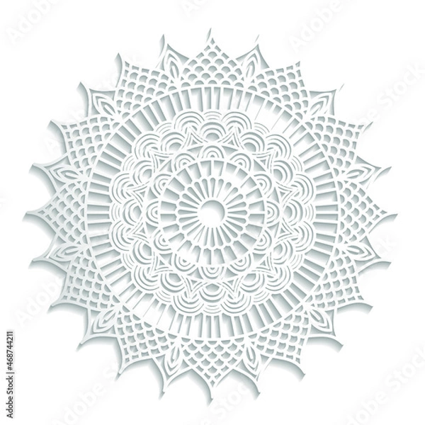 Fototapeta Mandala vector openwork pattern with shadow on white background.