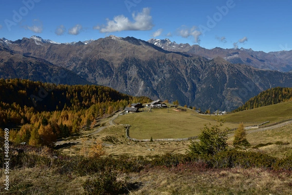 Fototapeta Südtirol bei Meran,  Blick vom Hirzergebiet zum Naturpark Texelgruppe und Ötztaler Alpen, view from the Hirzer area to the Texel Group Nature Park,