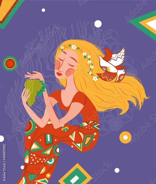 Obraz Girl relaxing with grapes illustration