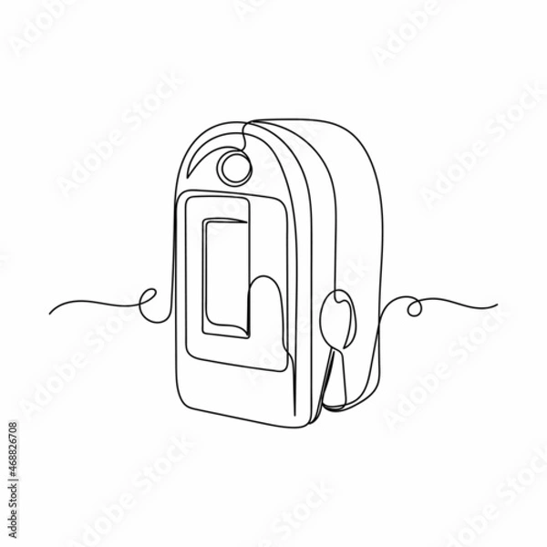Fototapeta Vector continuous one single line drawing icon of oximeter finger digital device in silhouette on a white background. Linear stylized.