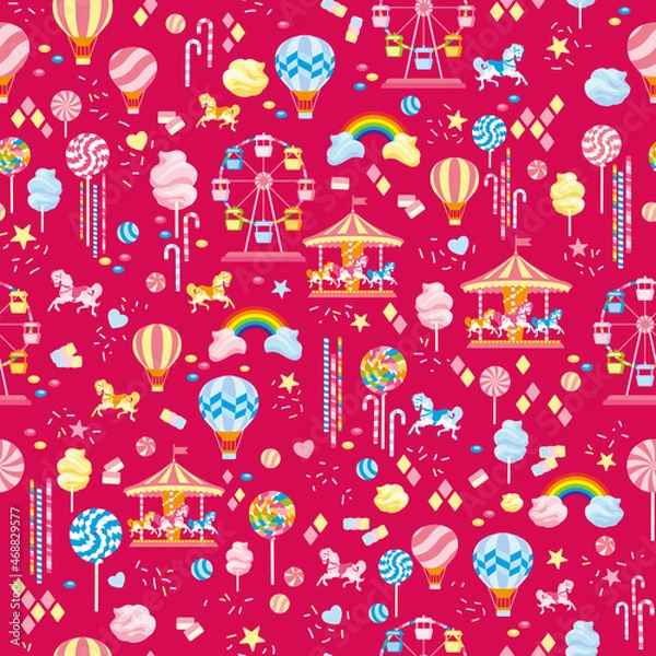 Obraz Vector Hot Pink Candyland and Fun Fair seamless pattern background. Perfect for fabric, scrapbooking, wallpaper projects