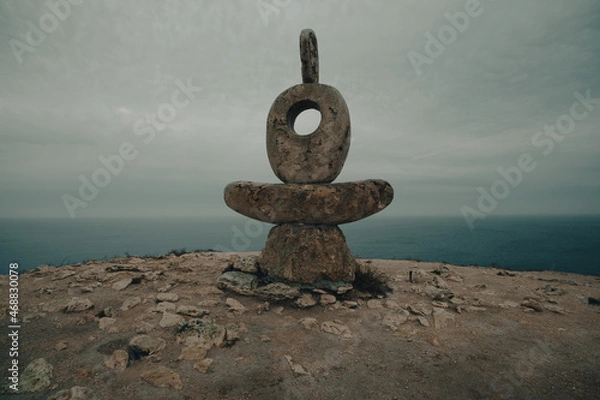 Obraz Sculpture symbolizing the unity of man and nature at Cape Tarkhankut, Crimea, Russia.