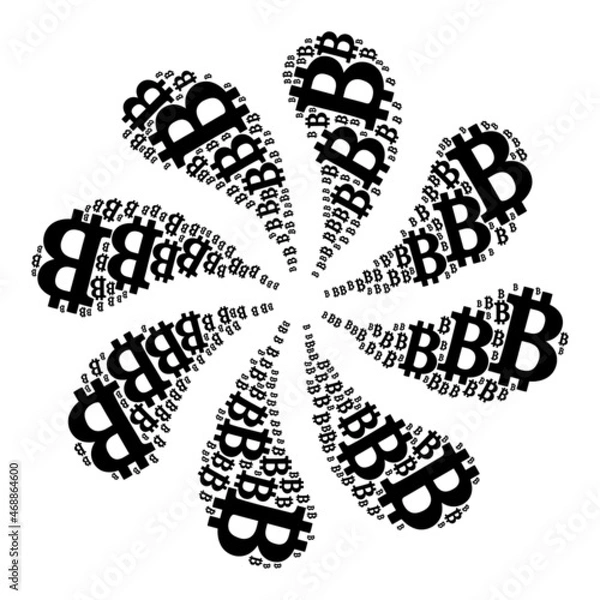 Fototapeta Bitcoin symbol icon curl twist flower fireworks shape. Rotation twist designed using scattered bitcoin symbol symbols.
