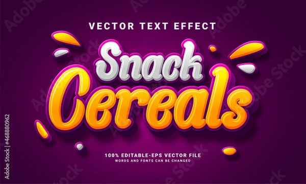 Obraz Snack cereals 3D text effect. Editable text style effect with food menu theme. Suitable for food promotion needs.