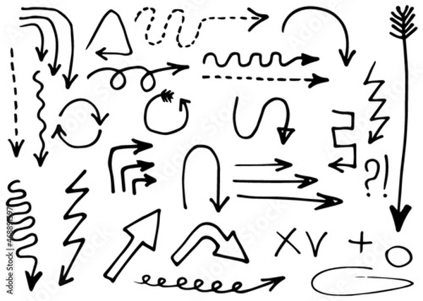 Obraz Doodle vector arrows set.  Hand drawn, Isolated 