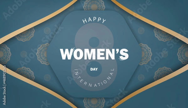 Fototapeta Flyer 8 march blue with winter gold pattern