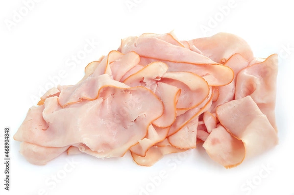 Fototapeta Thin slices of ham, Sliced ham on white background.
