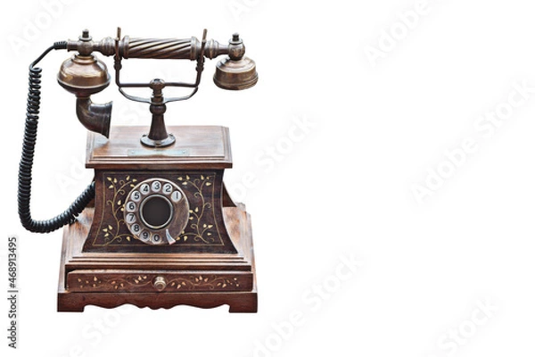 Obraz front view Antique Telephone on white background, technology, vintage, copy space