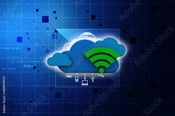 Fototapeta 3d rendering Cloud online storage icons with WiFi