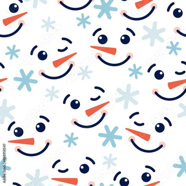 Obraz Pattern with snowman face and snowflakes 