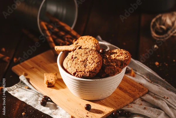 Obraz Chocolate cookies on dark background 