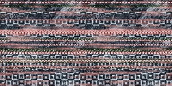Fototapeta Seamless tribal ethnic stripe grungy border surface pattern design for print. High quality illustration. Faded rug or carpet like cover graphic tile. Thick lines filled with interesting geo textures.