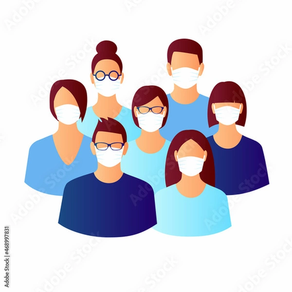 Obraz Man and woman with a surgical mask. Epidemic, flu protection, avoiding virus. Girl wearing medical face mask.