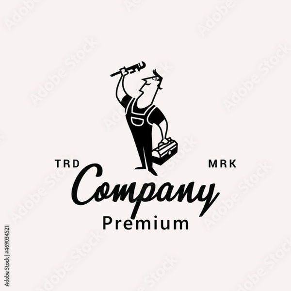 Obraz Service Repairman with Plumbing Wrench Classic Logo Vector Icon Illustration