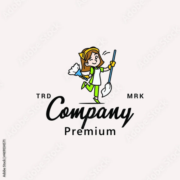 Obraz Cleaning Lady with Mop Logo Vector Icon Illustration
