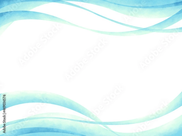 Fototapeta 青い帯状のウェーブ上下背景素材イラスト手描き水彩風