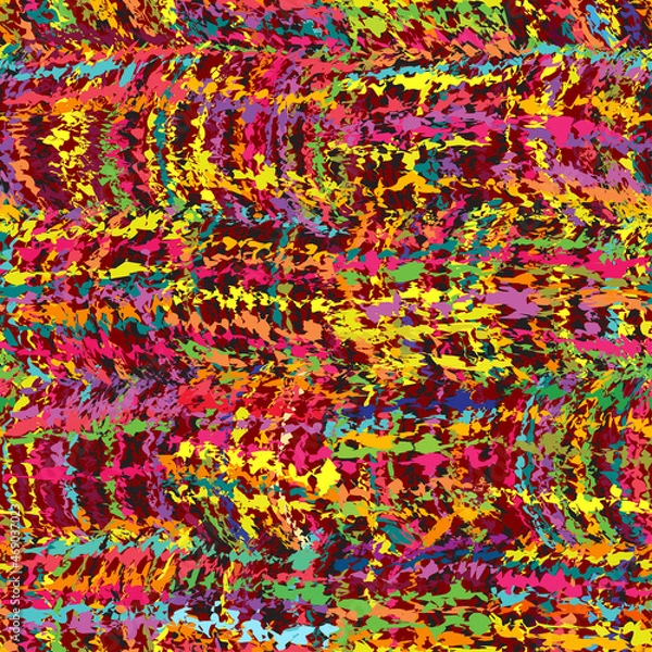 Fototapeta Seamless rainbow pattern with grunge stain wavy  intersect stripes